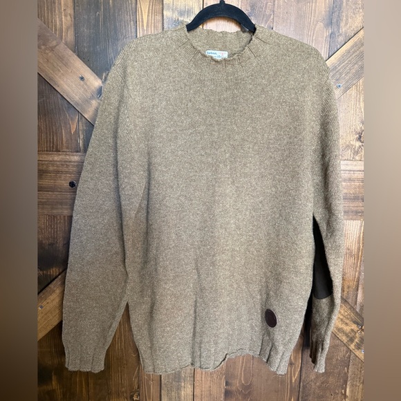BARBOUR BEACON BRAND Stockman Crew Neck Trench Shetland Wool Brown Sweater Sz M - Picture 1 of 10